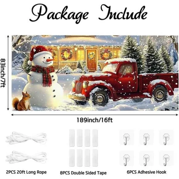 Snowman & Red Truck Christmas Garage Door Cover - Large Winter Holiday Decor